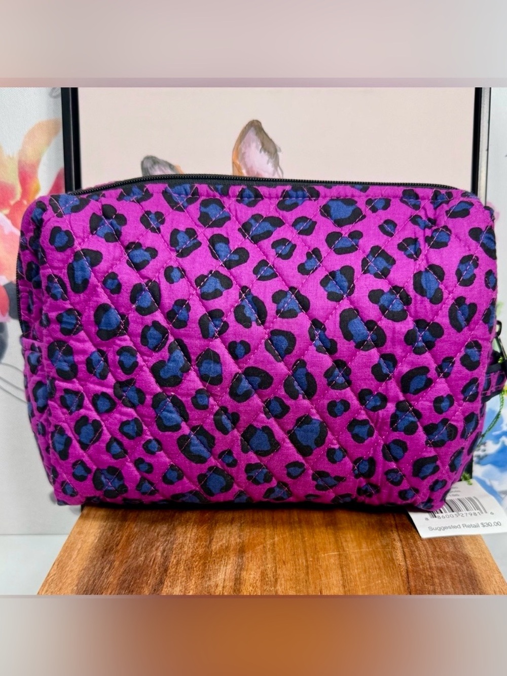 Vera Bradley African Violets Leopard Print Quilted Cosmetic Pouch - Picture 3 of 3